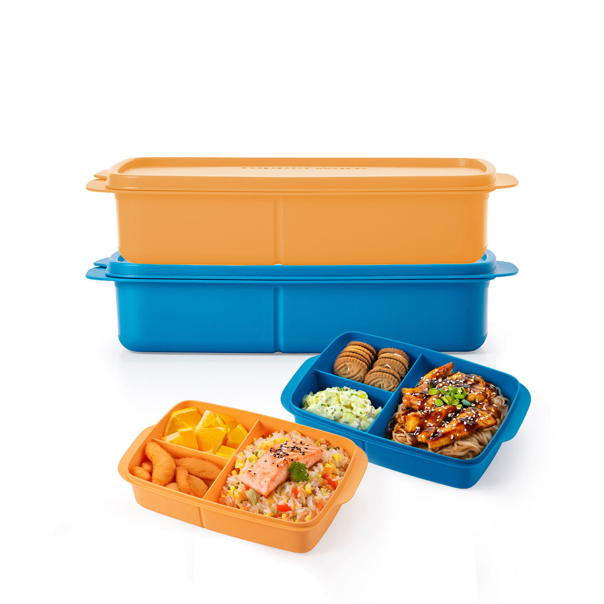 Tupperware Bölmeli Beslenme Kutusu 1L Mavi - Portakal 2’li Set