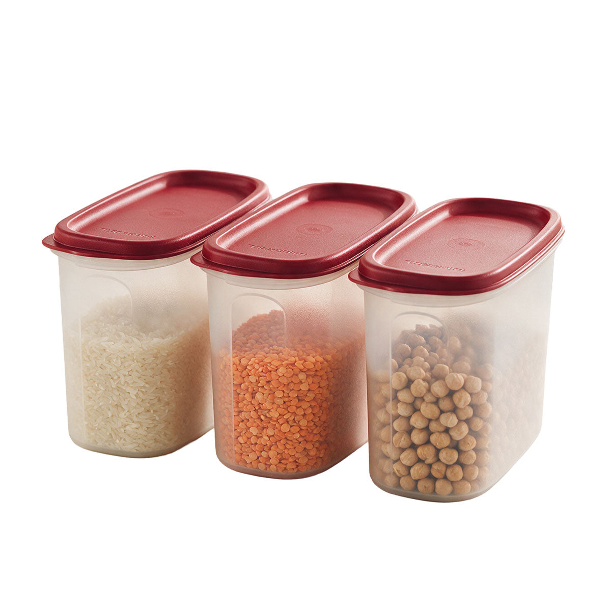 Tupperware Modüler Saklama Kabı Oval-2 1.1L Kırmızı Kapak 3'lü Set